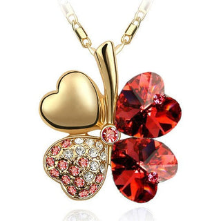 Fashion Jewelry Silver Color Austrian Crystal Necklace Four Leaf Leaves Clover Heart Rhinestones Pendant Necklace Jewelry ALODIA STORE