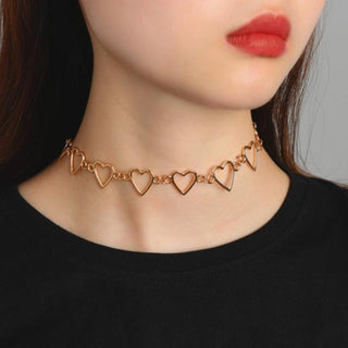 New Hollow Korean Sweet Love Heart Choker Necklace Statement Girlfriend Gift Cute Bicolor Necklace Jewelry Collier Femme 2022 ALODIA STORE