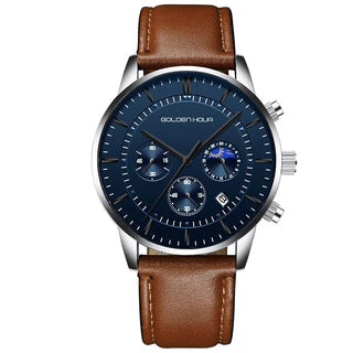 GOLDENHOUR Men's Watch Top Brand Luxury Fashion Quartz Watch Men Leather Waterproof Sports Wrist Watch Male Relogio Masculino ALODIA STORE