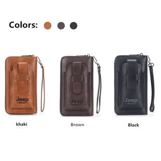 JEEP BULUO Leather Men Clutch Wallet Brand Purse For Phone Double Zipper Luxury Wallet Leather Clutch Bag Large Capacity  ALODIA STORE