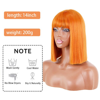 Short straight orange wig with bangs synthetic fiber wig African American white female cosplay/party/daily wig ALODIA STORE