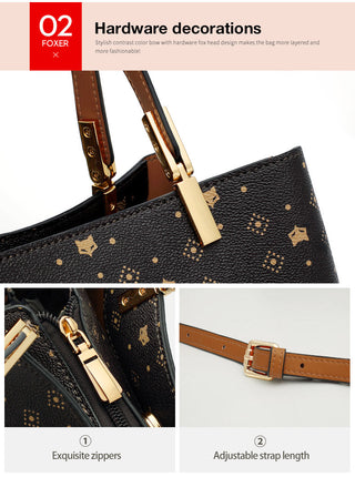 FOXER Business Lady Elegant Handbag Large Capacity Commuter Totes Style Signature Bag for Women Monogram PVC Purse Shoulder Bags ALODIA STORE