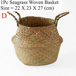 LuanQI Wicker Basket Toy Organizer Folding Rattan Seagrass Storage Basket Laundry Woven Basket Plant Flower Pot For Home Garden ALODIA STORE