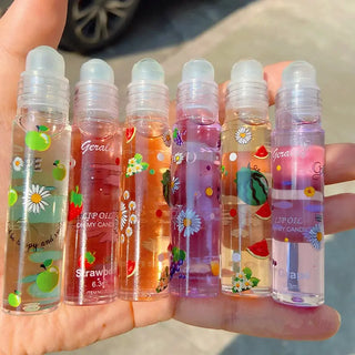 1PCS Colors Roll-on Fruit Oil Lip Balm Lip Oil Moisturizing Mirror Transparent Lip Long lasting Hydrating Lip gloss Cosmetics ALODIA STORE