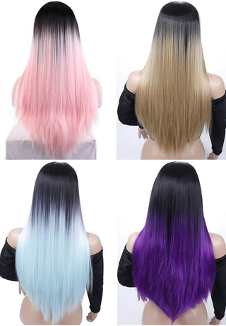 SHANGKE Synthetic Cosplay Wig Long Straight Middle Part Hair Blonde Pink Black Heat Resistant Fiber Long Hair Wigs For Women ALODIA STORE