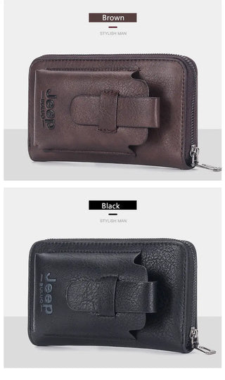JEEP BULUO Leather Men Clutch Wallet Brand Purse For Phone Double Zipper Luxury Wallet Leather Clutch Bag Large Capacity  ALODIA STORE