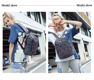 New Women Backpack Geometric Folding Bag Small Students School Bags For Teenage Girls Luminous Backpacks Hologram Daily Backpack ALODIA STORE