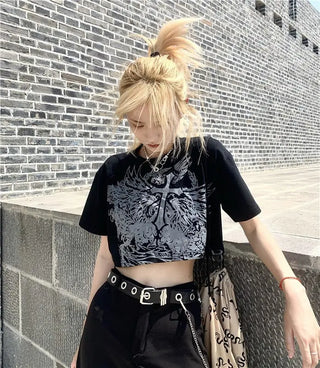 Gothic Style Crop Top Harajuku Graphic T Shirt for Women Ulzzang Korean Tshirt Summer Tee Croptop Goth Clothes Short Sleeve y2k ALODIA STORE
