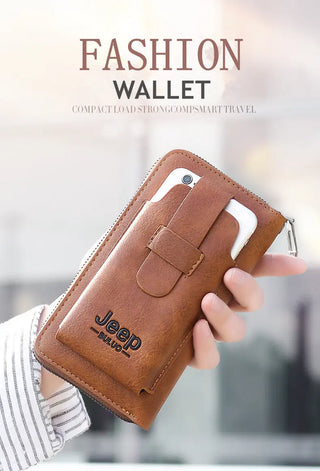 JEEP BULUO Leather Men Clutch Wallet Brand Purse For Phone Double Zipper Luxury Wallet Leather Clutch Bag Large Capacity  ALODIA STORE