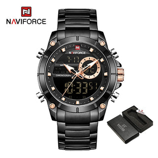 NAVIFORCE Luxury Original Sports Wrist Watch For Men Quartz Steel Waterproof Dual Display Fashion Watches Relogio Masculino 9163 ALODIA STORE