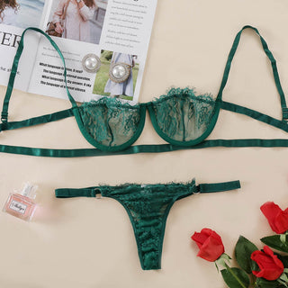 Ellolace Sexy Women's Underwear Lingerie See Through Bra Low Cup Lace Underwear Set Sexy Lingerie Set Bra And Panty Set alodia store