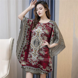 Plus Size Nightgown Sleepwear Women's Summer Nightwear Robe Lady Sexy Nightdress Silk Rayon Loose Bathrobe Gown Home Dress ALODIA STORE