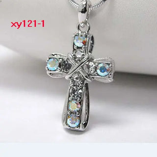 Fashion Cross Necklace Multi Color Crystal Rhinestone Pendant Necklace with 45cm Snake Chain one piece  xy121 ALODIA STORE