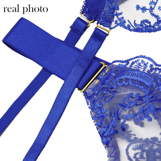 Echonight Sexy Women's Underwear Transparent Lingerie Embroidery Wireless Bra and Panty Set with Thongs Blue Lace Erotic Sets ALODIA STORE