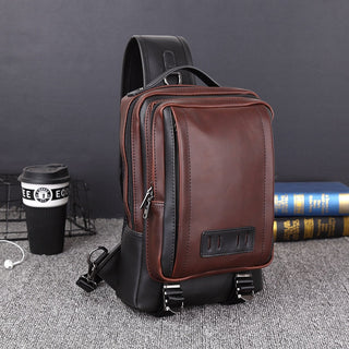 Scione Men Leather Backpacks Waterproof Chest Crossbody Bags Fashion Outdoor Business Casual Bag With Earphone Hole ALODIA STORE