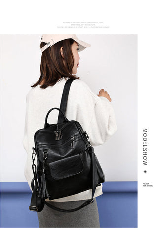 New Women Backpacks Soft Leather Fashion Casual Tassel ALODIA STORE