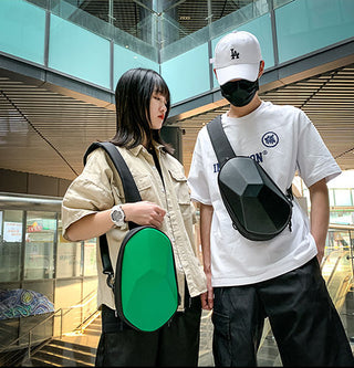 Fashion Chest Bag Men Universal Polyhedron Diagonal Hard Shell Waterproof Function Backpack Riding Couple Shoulder Bag ALODIA STORE