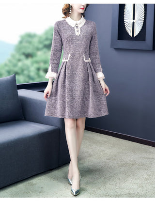EVNISI Women 2023 Winter Grey Dress Tweed Dress For Party A-Line Flare Sleeve Woolen Dress Holiday Vestidos Thick Outerwear ALODIA STORE