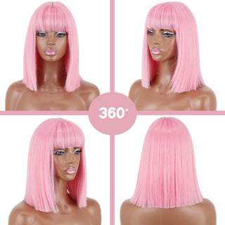 Short straight orange wig with bangs synthetic fiber wig African American white female cosplay/party/daily wig ALODIA STORE