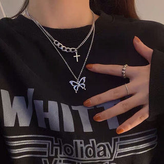 New Senior Fashion Women Pendant Necklaces Fine Double Link Chain Metal Heart Party Necklace Jewelry Gift ALODIA STORE