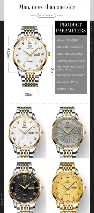 OLEVS Top Brand Automatic Mechanical Men Watch Threaded Dial Waterproof Stainless Steel Strap Classic Men's Watches Luxury ALODIA STORE