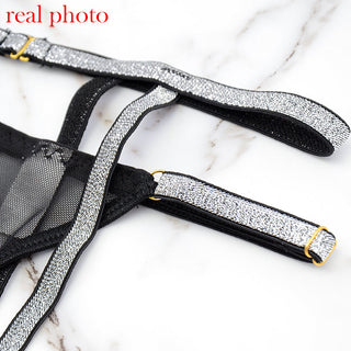 Echonight Sequin Lingerie Set Sexy Push up Women's Underwear Set Lace Bra 3 Piece Set Padded Bra and Thong Lingerie Dropshipping ALODIA STORE