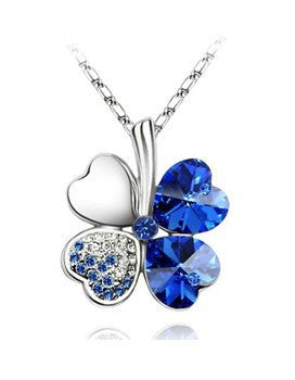 Fashion Jewelry Silver Color Austrian Crystal Necklace Four Leaf Leaves Clover Heart Rhinestones Pendant Necklace Jewelry ALODIA STORE