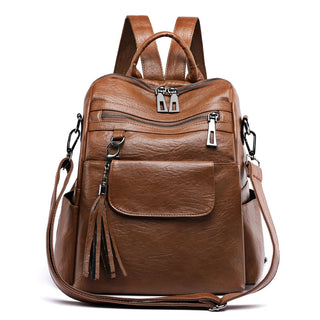 New Women Backpacks Soft Leather Fashion Casual Tassel ALODIA STORE