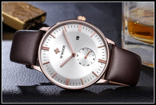 Famous Brand WWOOR Watch Men Luxury Casual Quartz Watches For Men Sports Business Leather Wrist Watch Men Relogio Masculino ALODIA STORE
