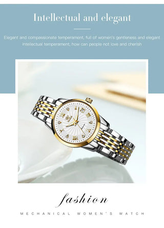OLEVS Luxury Brand Ladides Automatic Mechanical Wristwatch Waterproof Stainless Steel Simple Watch For Women Gift for girl ALODIA STORE