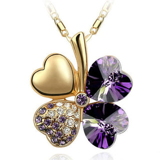 Fashion Jewelry Silver Color Austrian Crystal Necklace Four Leaf Leaves Clover Heart Rhinestones Pendant Necklace Jewelry ALODIA STORE