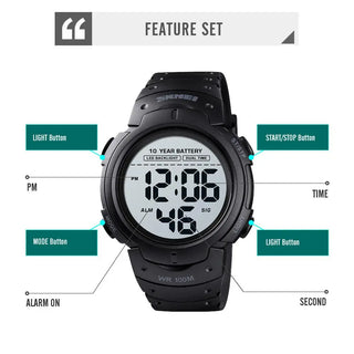 SKMEI Outdoor Sport Watch 100M Waterproof Digital Watch Men Fashion Led Light Stopwatch Wrist Watch Men's Clock Reloj Hombre ALODIA STORE