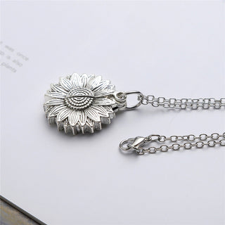 New Stainless Steel Necklaces For Women Open Locket Necklace Engraved You Are My Sunshine Sunflower Pendant Necklace Gift ALODIA STORE