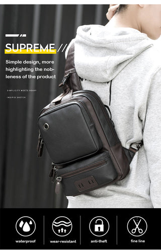 Scione Men Leather Backpacks Waterproof Chest Crossbody Bags Fashion Outdoor Business Casual Bag With Earphone Hole ALODIA STORE