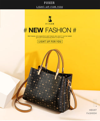 FOXER Business Lady Elegant Handbag Large Capacity Commuter Totes Style Signature Bag for Women Monogram PVC Purse Shoulder Bags ALODIA STORE