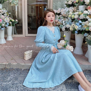 Solid Elegant Dress Women Winter Patchwork Lace ALODIA STORE