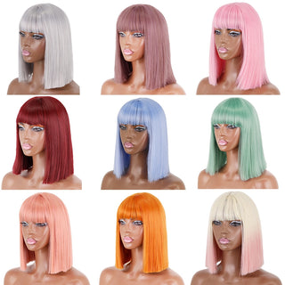 Short straight orange wig with bangs synthetic fiber wig African American white female cosplay/party/daily wig ALODIA STORE