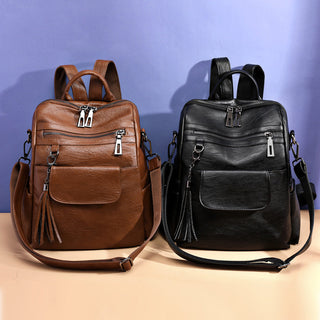 New Women Backpacks Soft Leather Fashion Casual Tassel ALODIA STORE