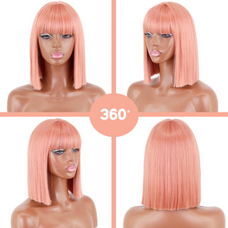 Short straight orange wig with bangs synthetic fiber wig African American white female cosplay/party/daily wig ALODIA STORE