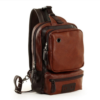 Scione Men Leather Backpacks Waterproof Chest Crossbody Bags Fashion Outdoor Business Casual Bag With Earphone Hole ALODIA STORE