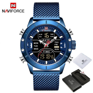 NAVIFORCE Men's Watches Top Brand Luxury Sports Watch For Men Quartz LED Digital Dual Clock Male Full Steel Military Wrist Watch ALODIA STORE