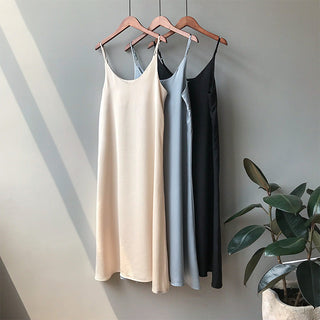 Spring summer Woman Tank Dress Casual Satin Sexy Camisole Elastic Female Home Beach Dresses v-neck camis sexy dress ALODIA STORE