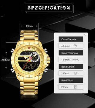 NAVIFORCE Luxury Original Sports Wrist Watch For Men Quartz Steel Waterproof Dual Display Fashion Watches Relogio Masculino 9163 ALODIA STORE
