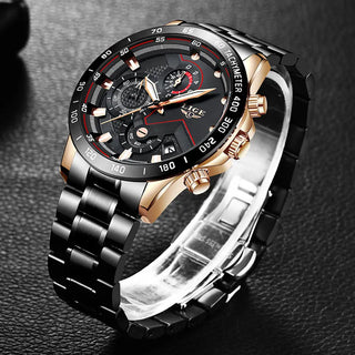 LIGE Men Watches Top Brand Luxury Stainless Steel Blue Waterproof Quartz Watch Men Fashion Chronograph Male Sport Military Watch ALODIA STORE