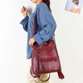 New Women Backpacks Soft Leather Fashion Casual Tassel ALODIA STORE