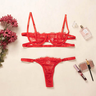 Ellolace Sexy Women's Underwear Lingerie See Through Bra Low Cup Lace Underwear Set Sexy Lingerie Set Bra And Panty Set alodia store