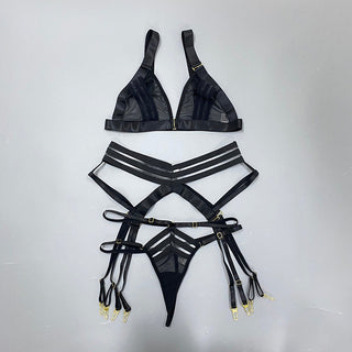 Ellolace 3-Piece Sheer Lingerie Sexy Lace Transparent Underwear Wireless Bra And Panty Set Garters and Thongs Sensual Intimate ALODIA STORE