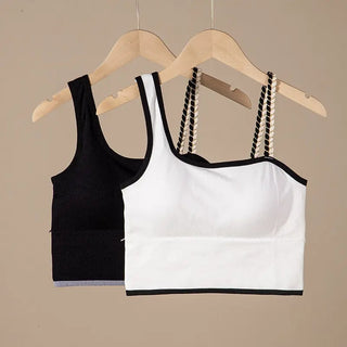 Fashion Top With hemp rope Women Tanks With Chest Pad Tees T Shirt CropTop Knitted Clothing Sexy Girls For Women Black ALODIA STORE