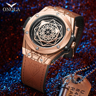 men watch Brand ONOLA Luxury fashion unique sport 2021 new leather quartz watch men relogio masculino ALODIA STORE