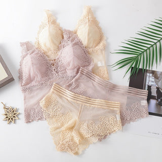 Fashion Female Bra Aet Sexy Lace Tube Top Women Gather Bra Panties Underwear Set ALODIA STORE